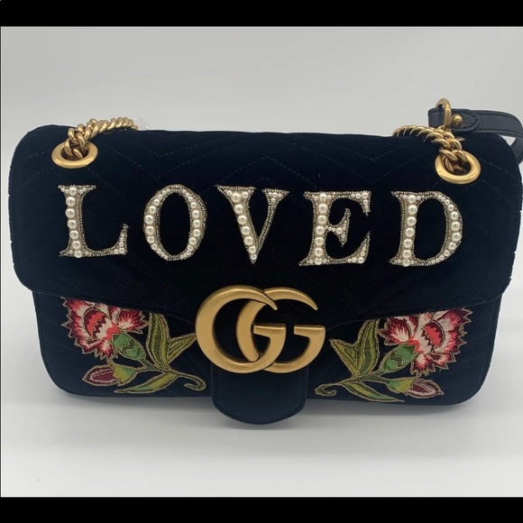 Gucci Handbags - Sold Gucci Marmont Med “Loved” Black Velvet